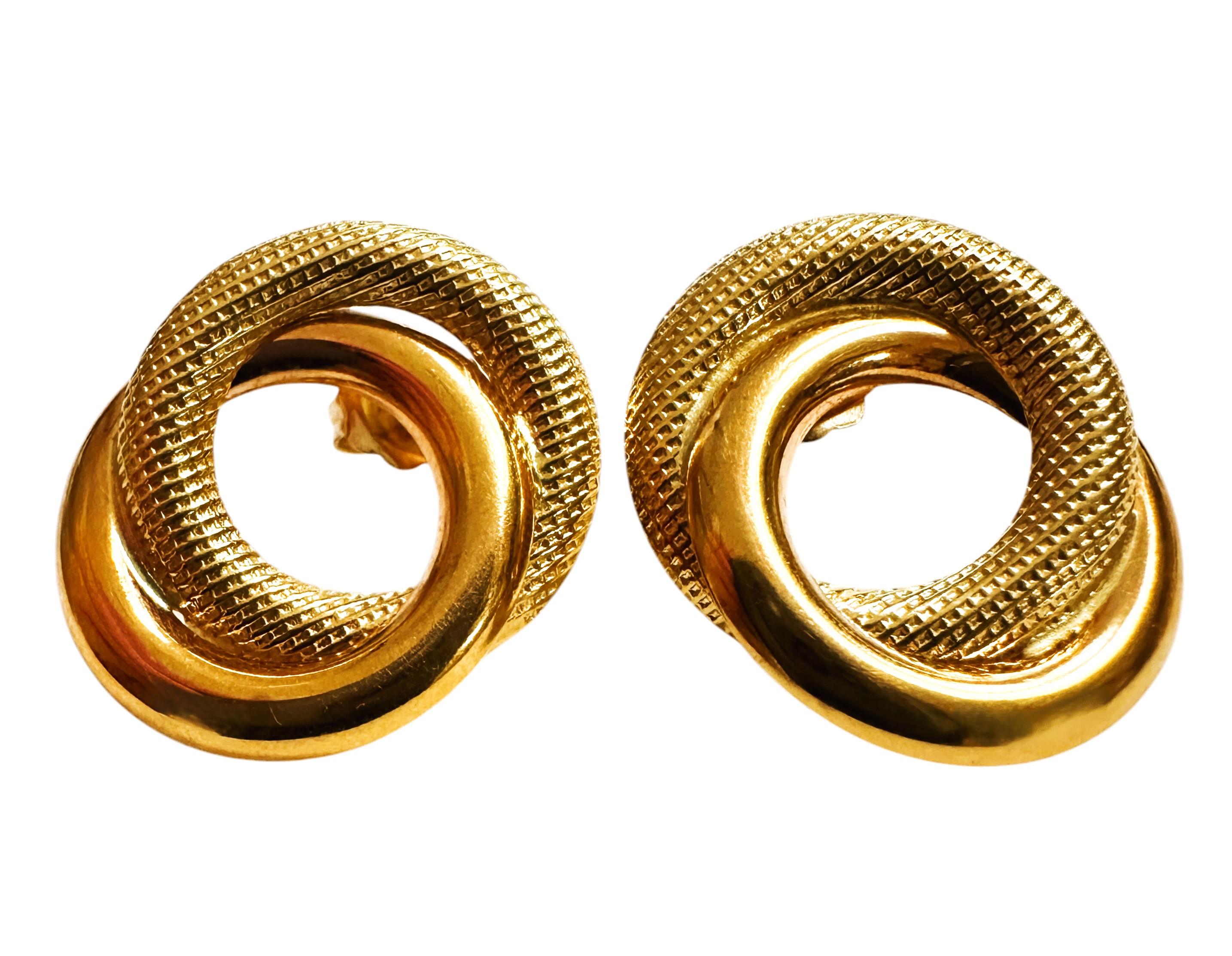 18k Yellow Gold Double Circle Textured and Smooth Post Earrings w/ 14k Backs 2