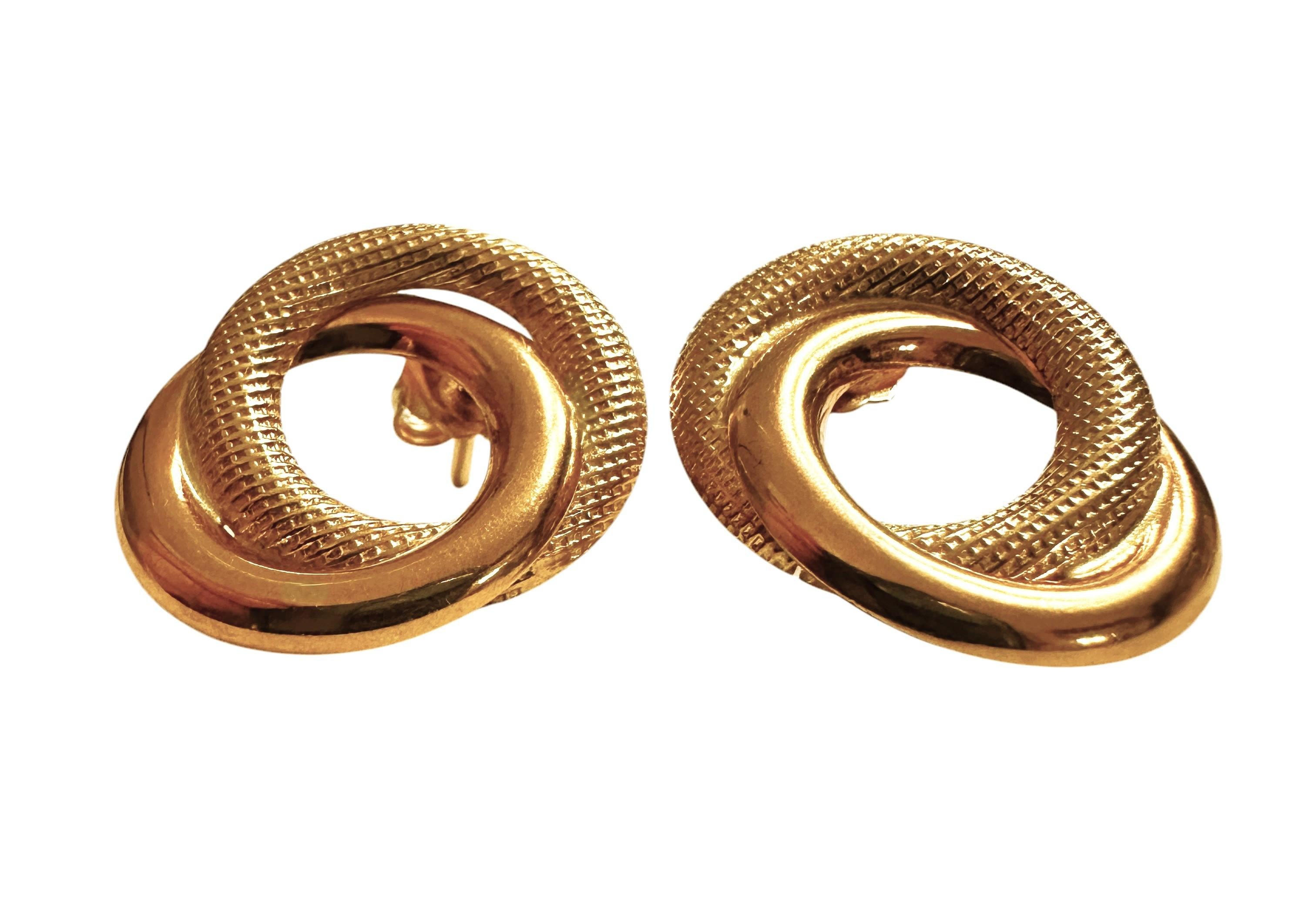 18k Yellow Gold Double Circle Textured and Smooth Post Earrings w/ 14k Backs 3