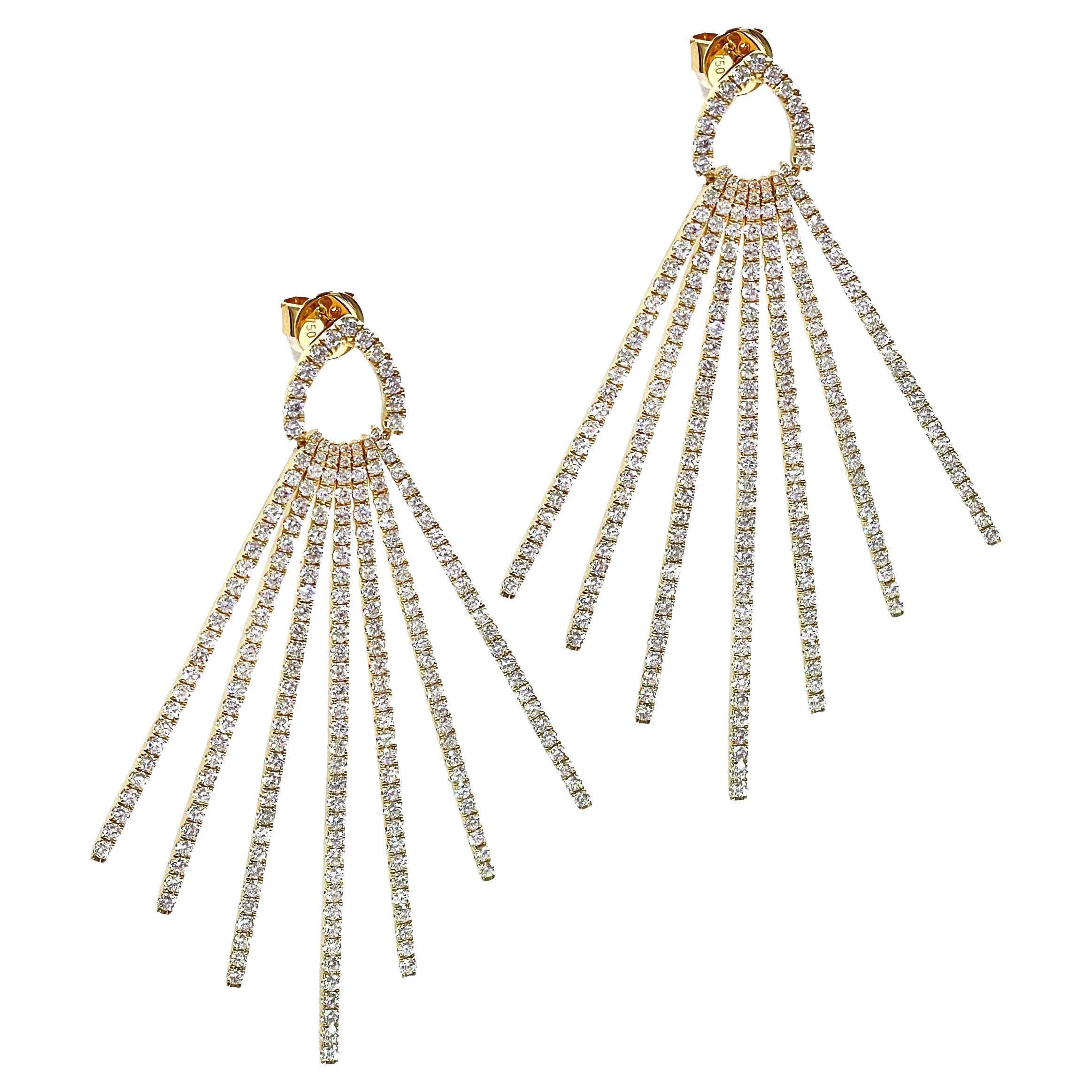 18K Yellow Gold Dramatic Sunburst Statement Earrings with Micro Pave Diamonds
