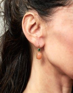 Pendants d'oreilles en or jaune 18 carats avec pierres de lune et tourmalines de 13,47 carats