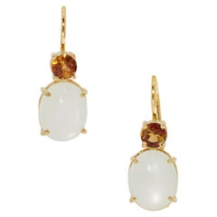 18K Yellow Gold Drop Dangle Earrings with 4.8 Carat Moonstones and Tourmalines