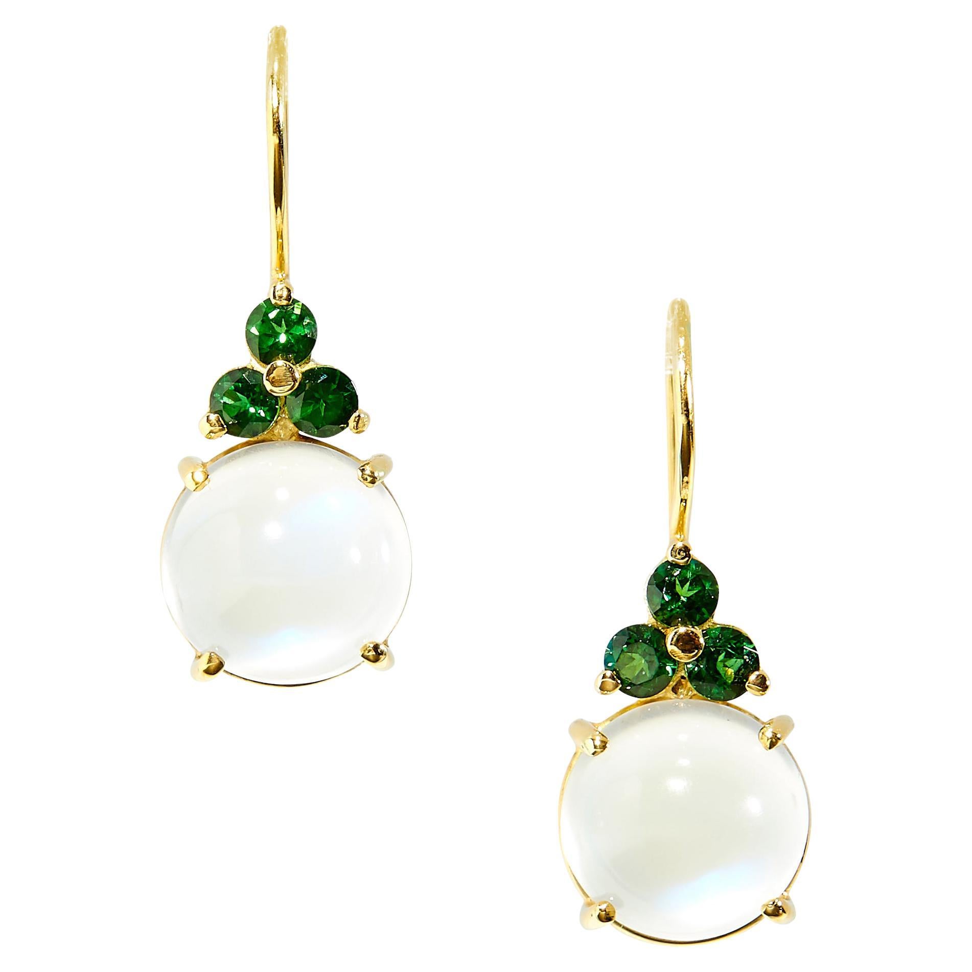 Pendants d'oreilles en or jaune 18 carats avec pierres de lune et tourmalines de 8,43 carats