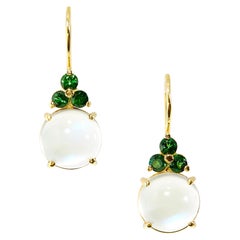 18K Yellow Gold Drop Dangle Earrings with 8.43 Carat Moonstones and Tourmalines