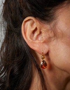 18 Karat Yellow Gold Drop Earrings Set with 14.89 Carat Citrines and Tourmalines