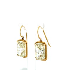 18K Yellow Gold Drop Earrings with 17.84 Carat Radiant Cut FCLY-SI1 Diamonds