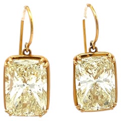 18K Yellow Gold Drop Earrings with 17.84 Carat Radiant Cut FCLY-SI1 Diamonds