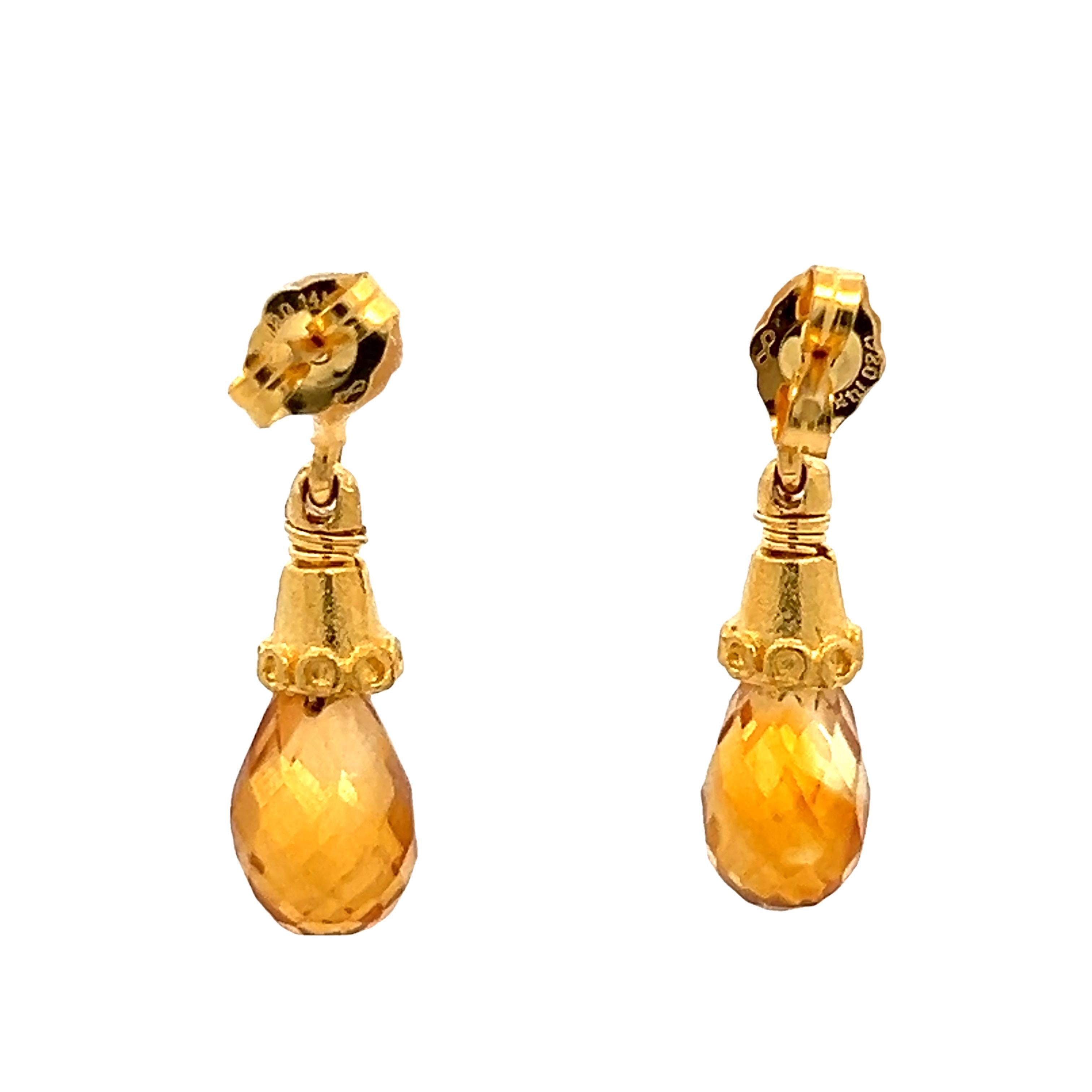 Contemporain Boucles d'oreilles pendantes en or jaune 18 carats avec briolettes de citrine de 2 carats en vente