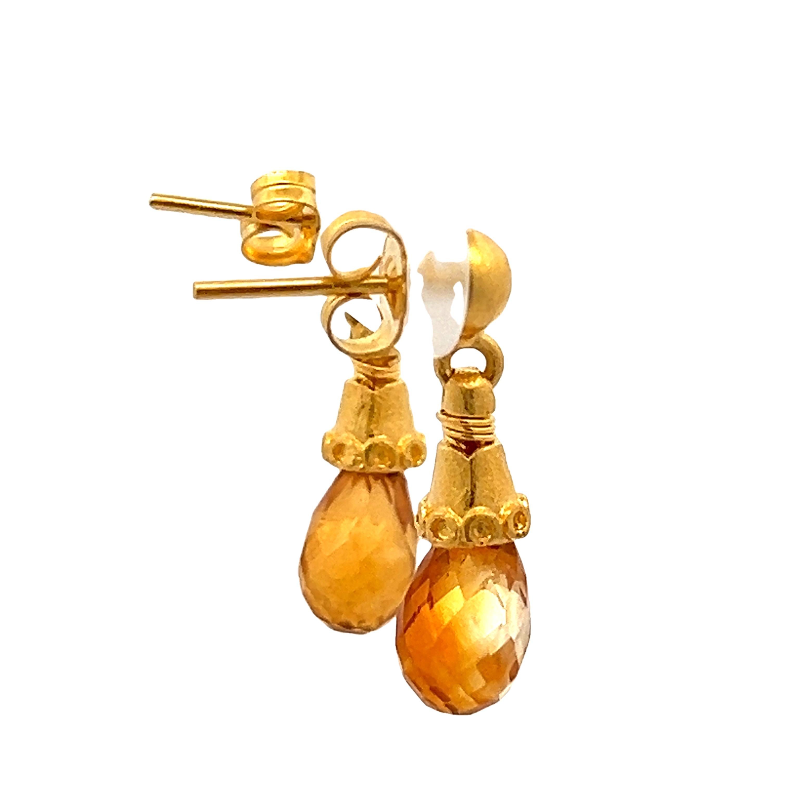 Taille briolette Boucles d'oreilles pendantes en or jaune 18 carats avec briolettes de citrine de 2 carats en vente