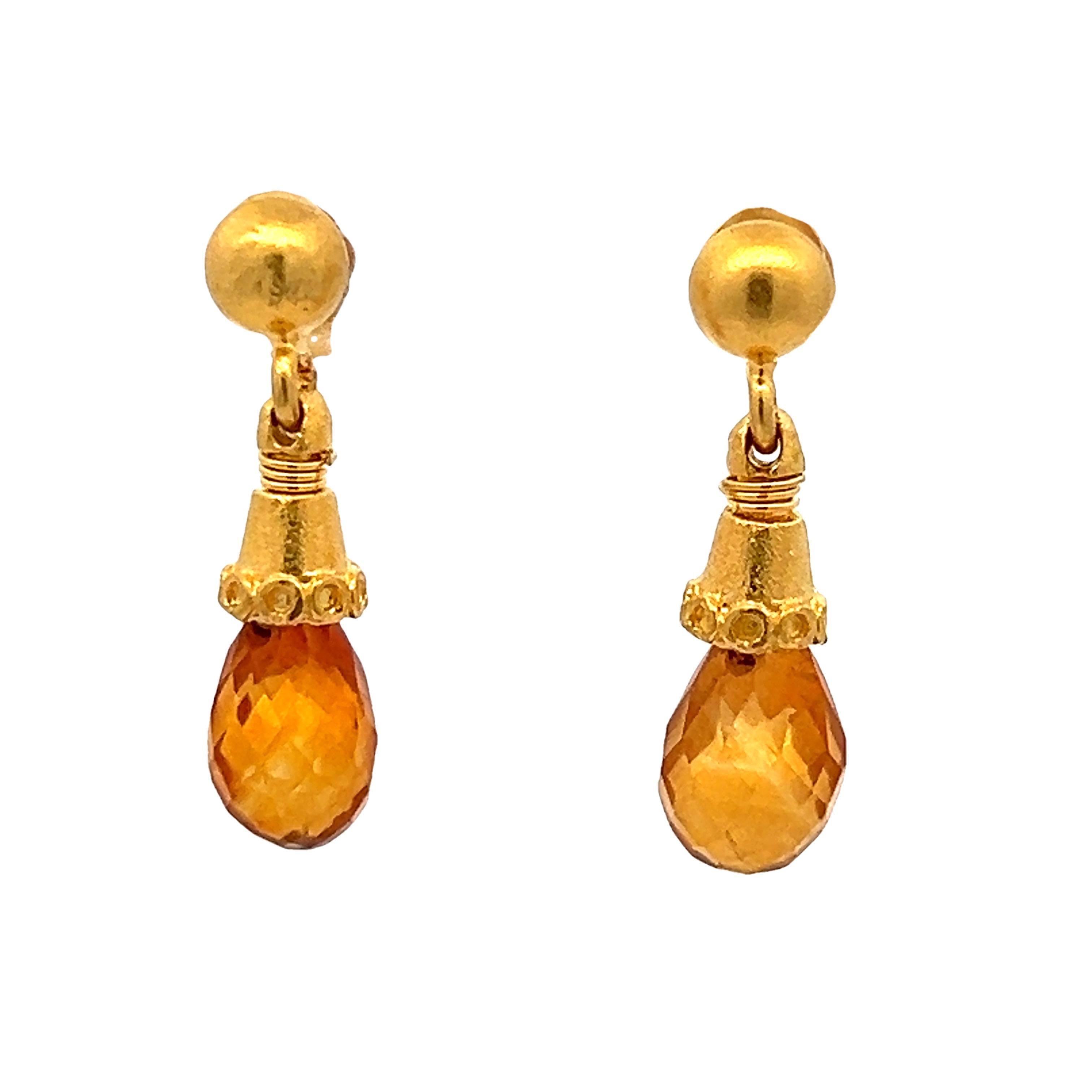 Boucles d'oreilles pendantes en or jaune 18 carats avec briolettes de citrine de 2 carats Excellent état - En vente à Miami, FL