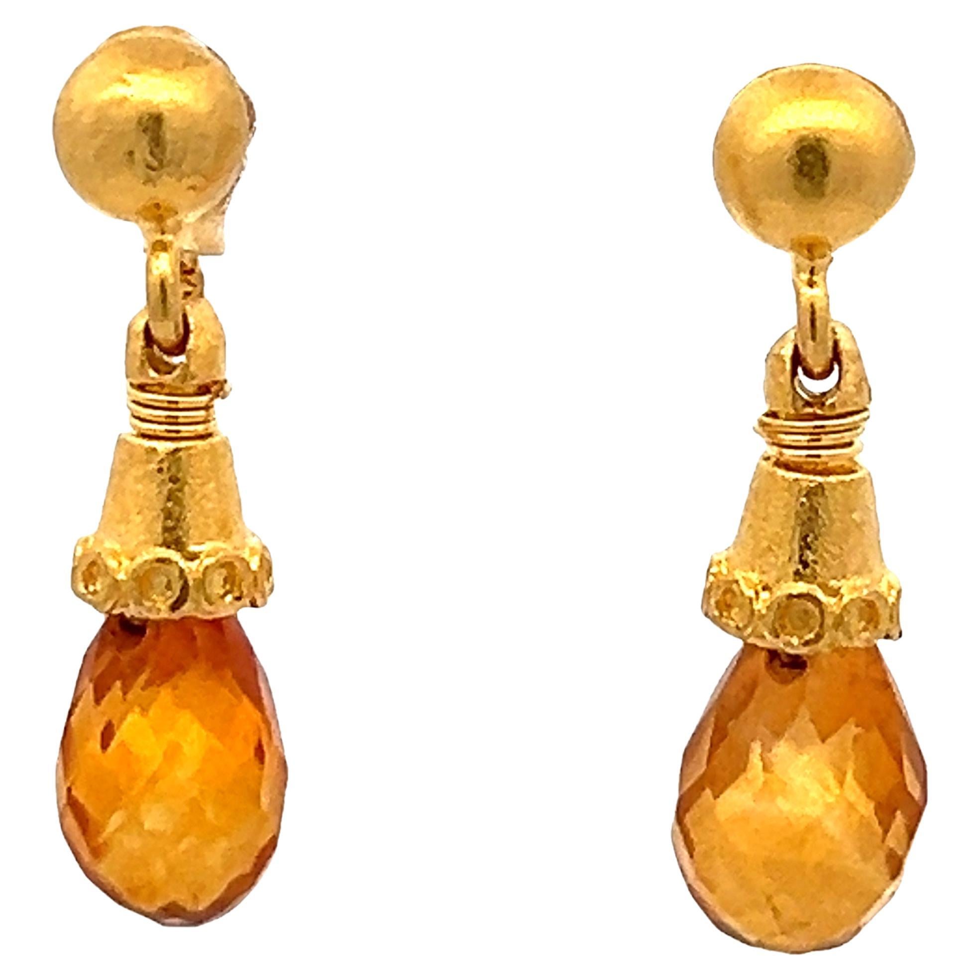 18K Gelbgold Tropfenohrringe mit 2 Karat Citrin Briolettes