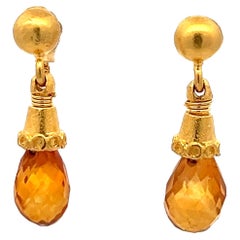 18K Gelbgold Tropfenohrringe mit 2 Karat Citrin Briolettes