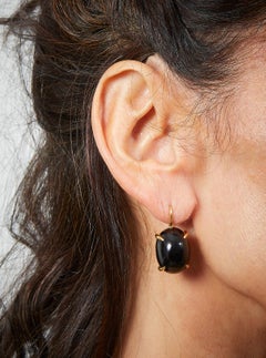 18 Karat Yellow Gold Drop Earrings Set with 36.05 Carat Oval Cabochon Cut Onyx