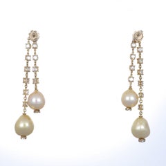 18K Yellow Gold Drop Earrings with Fancy Yellow Pearls and Diamonds