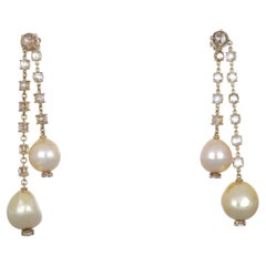 18K Yellow Gold Drop Earrings with Fancy Yellow Pearls and Diamonds