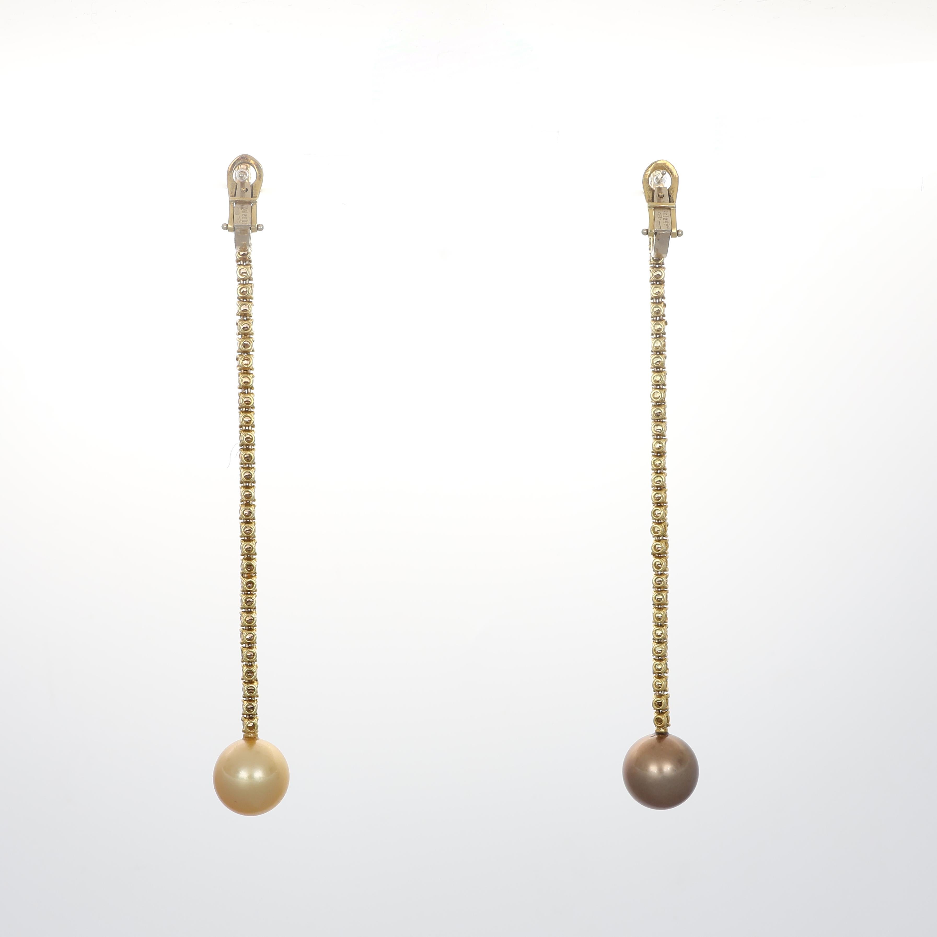 Brilliant Cut 18K Yellow Gold Drop Earrings with Natural Yellow Sapphires and Pearls For Sale