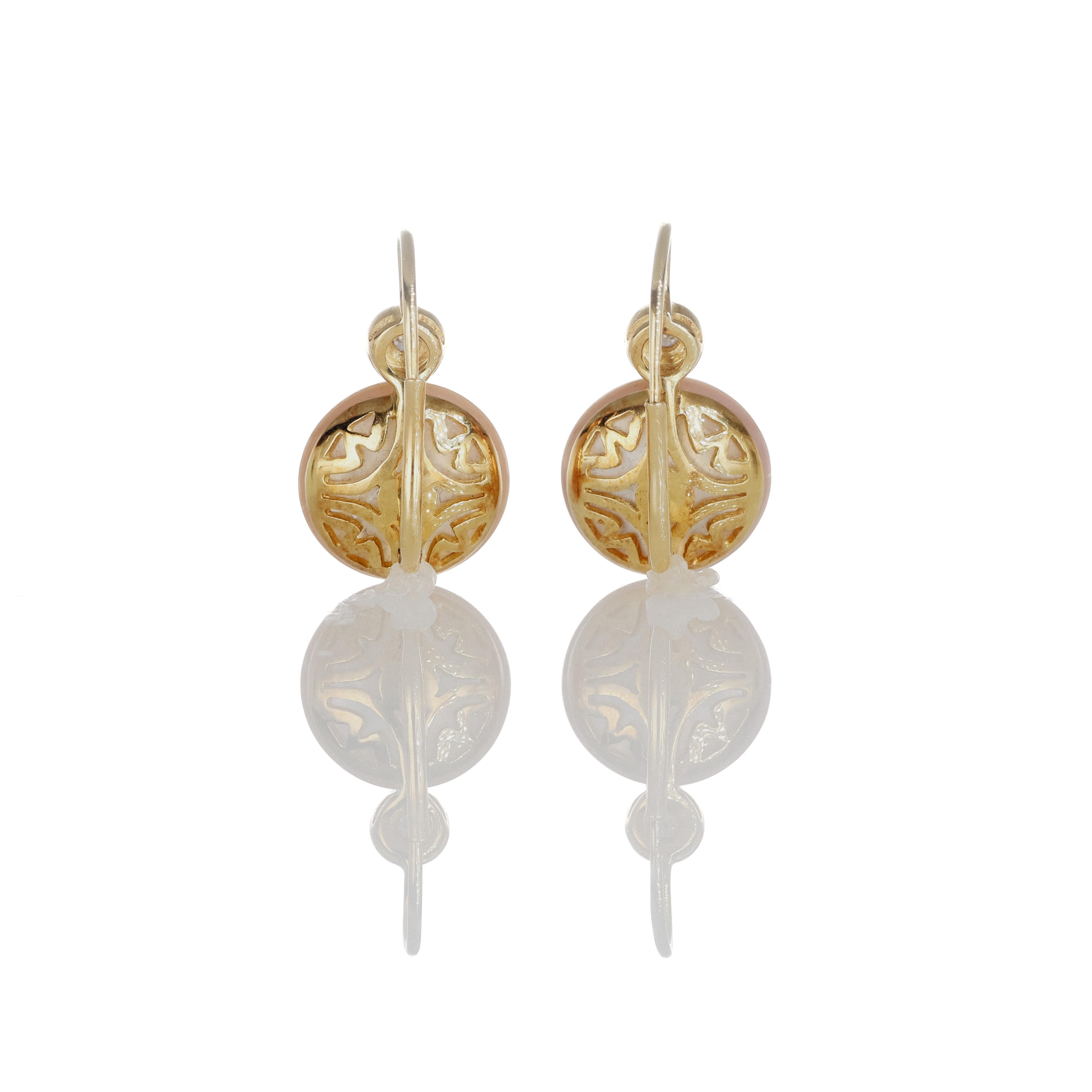 Brilliant Cut 18K Yellow Gold Drop Earrings with Pearls and Diamonds For Sale