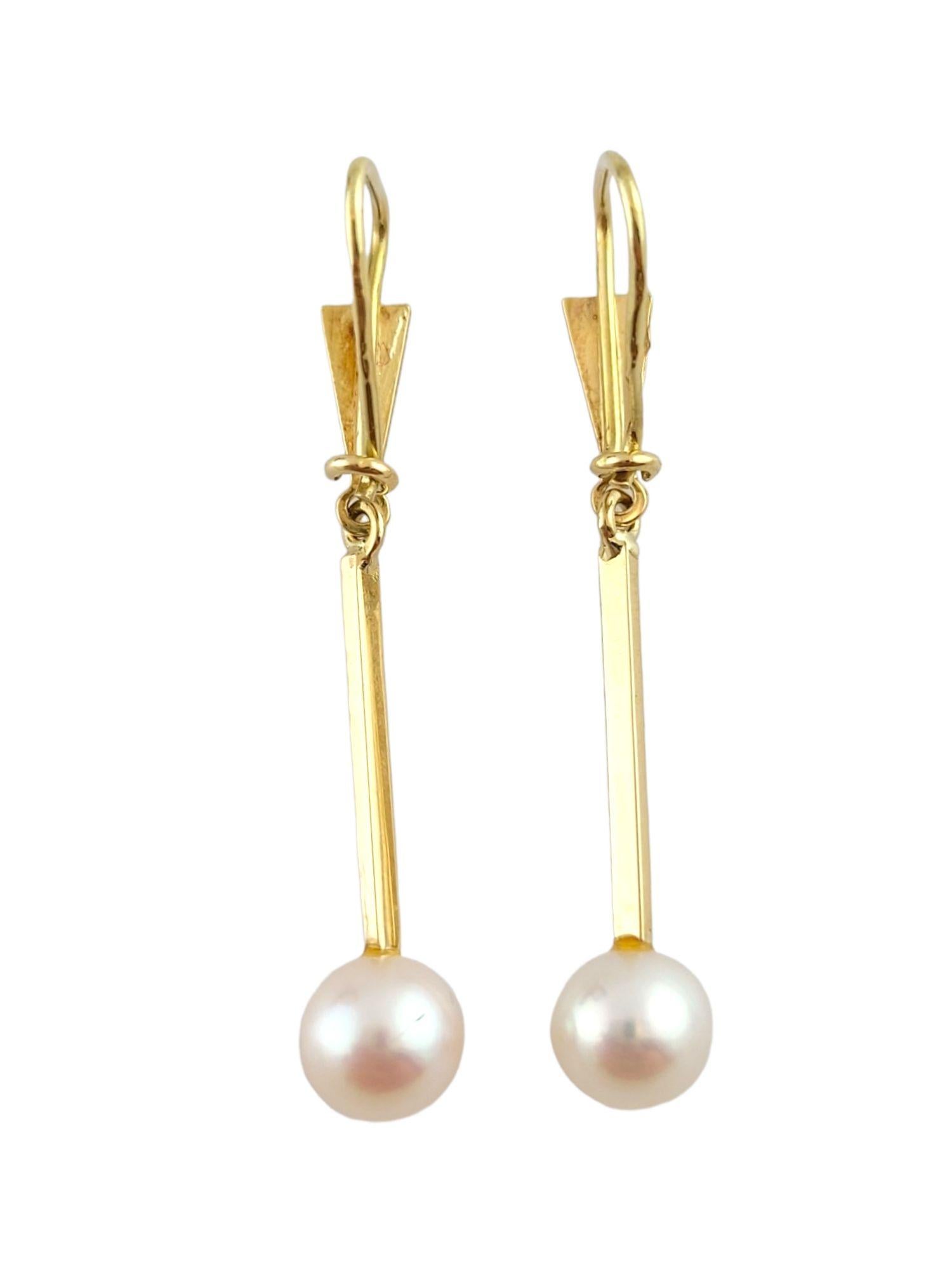 18K Yellow Gold Drop Pearl Earrings #14855 In Good Condition In Washington Depot, CT