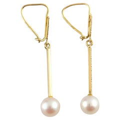 18K Yellow Gold Drop Pearl Earrings #14855