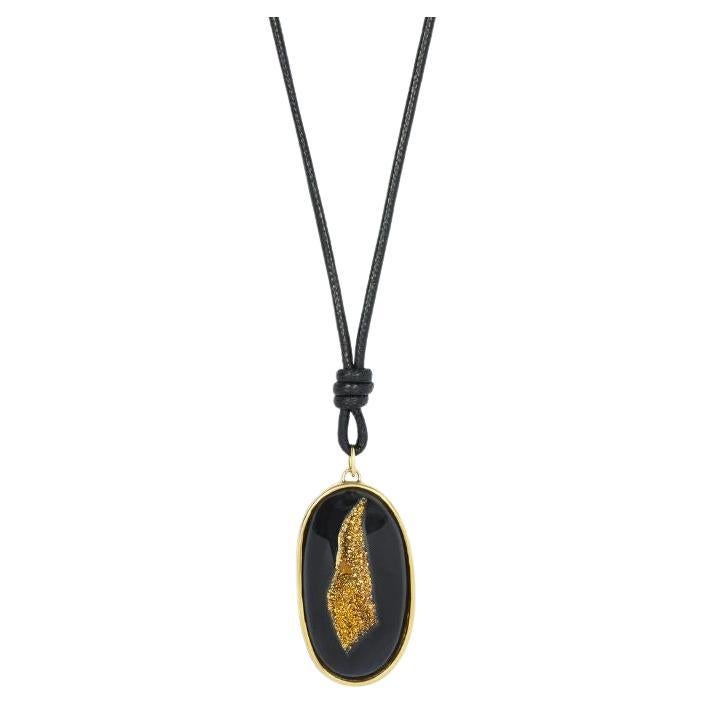 18k Yellow Gold Drusy Agate Pendant For Sale