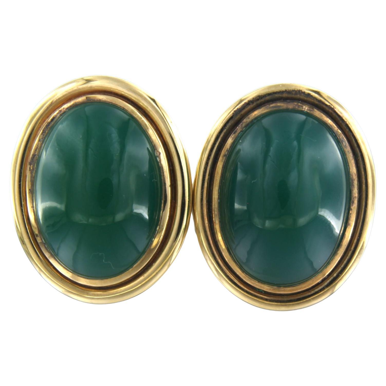 18k yellow gold ear clips set with chrysoprase