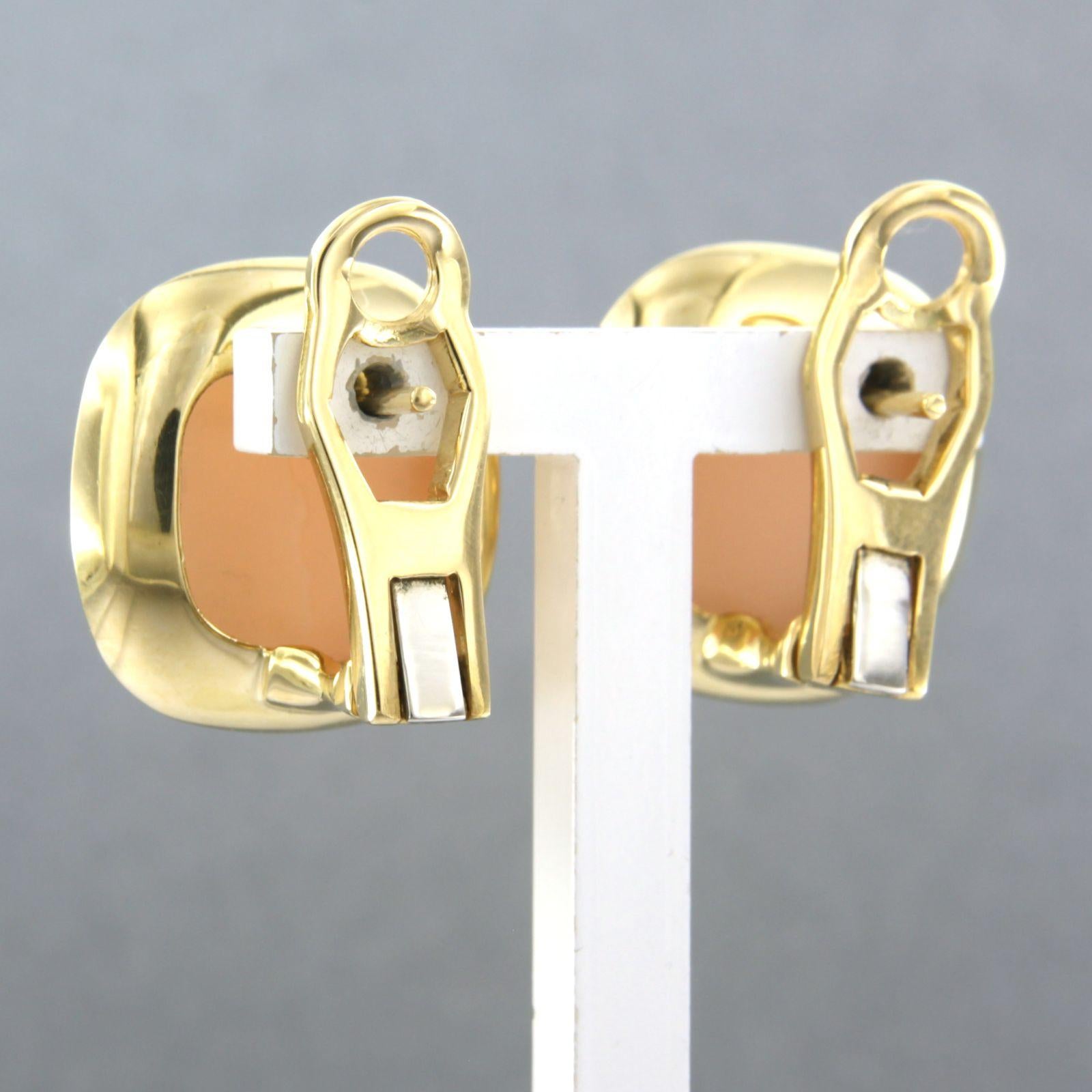 18k yellow gold ear clips set with pink quartz - size 1.8 cm x 1.8 cm In Excellent Condition For Sale In The Hague, ZH