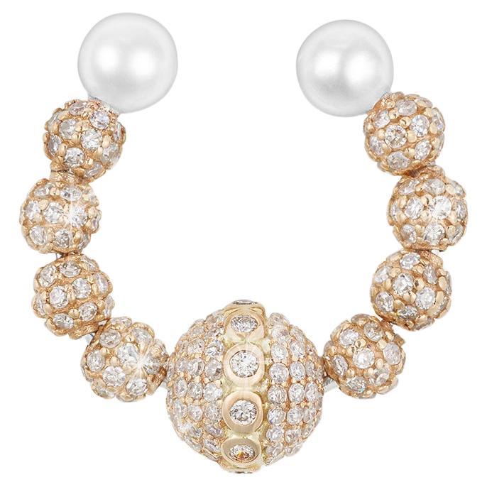 18k Yellow Gold Ear Cuff with 1.69ct Diamonds and Akoya Pearls