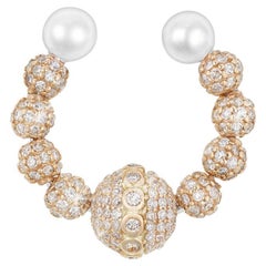 Pendiente de oro amarillo de 18k con diamantes de 1,69 ct y perlas Akoya