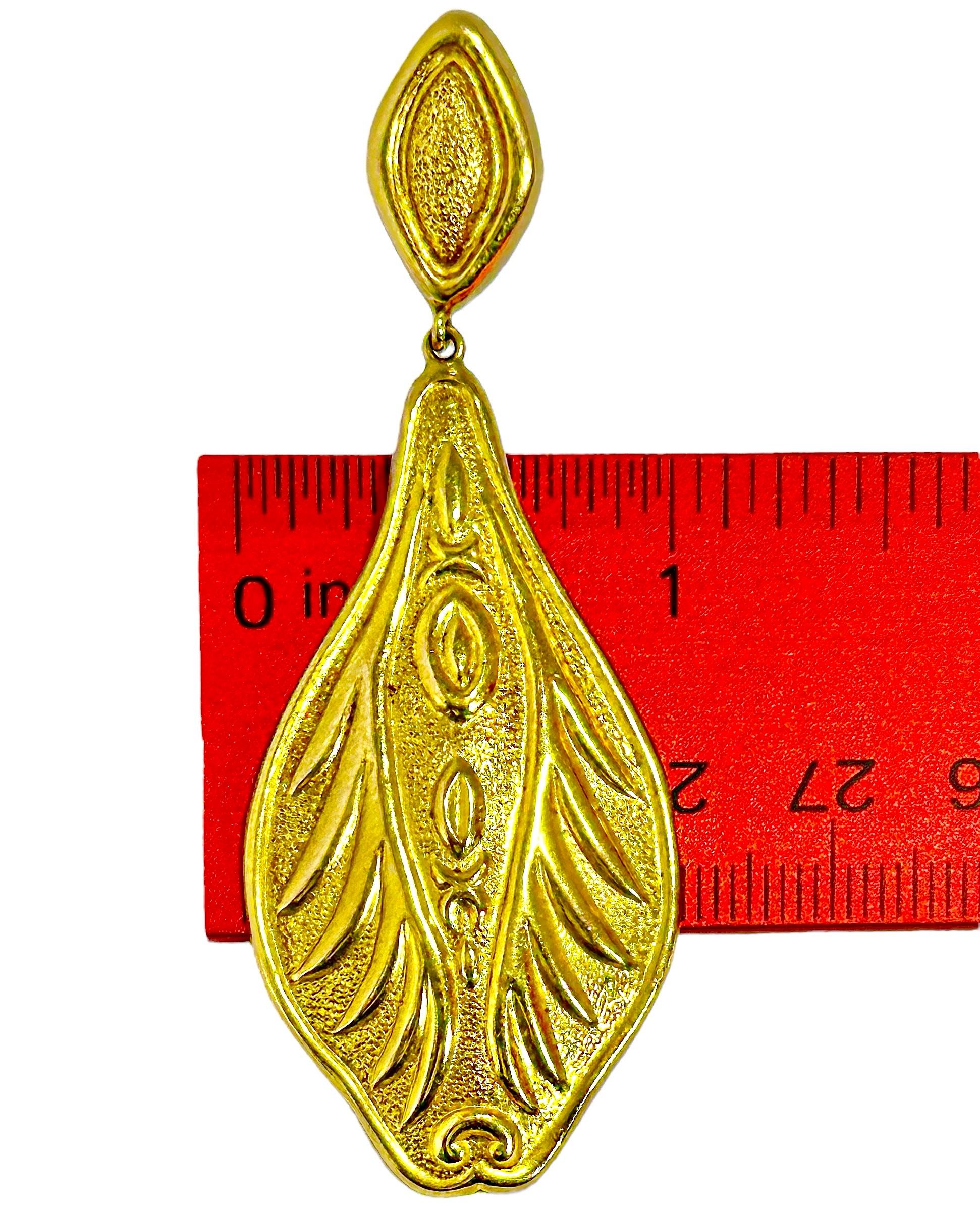 18K Yellow Gold Earrings by Greek Designer Lalaounis 2 3/4 Inches Long In Excellent Condition For Sale In Palm Beach, FL