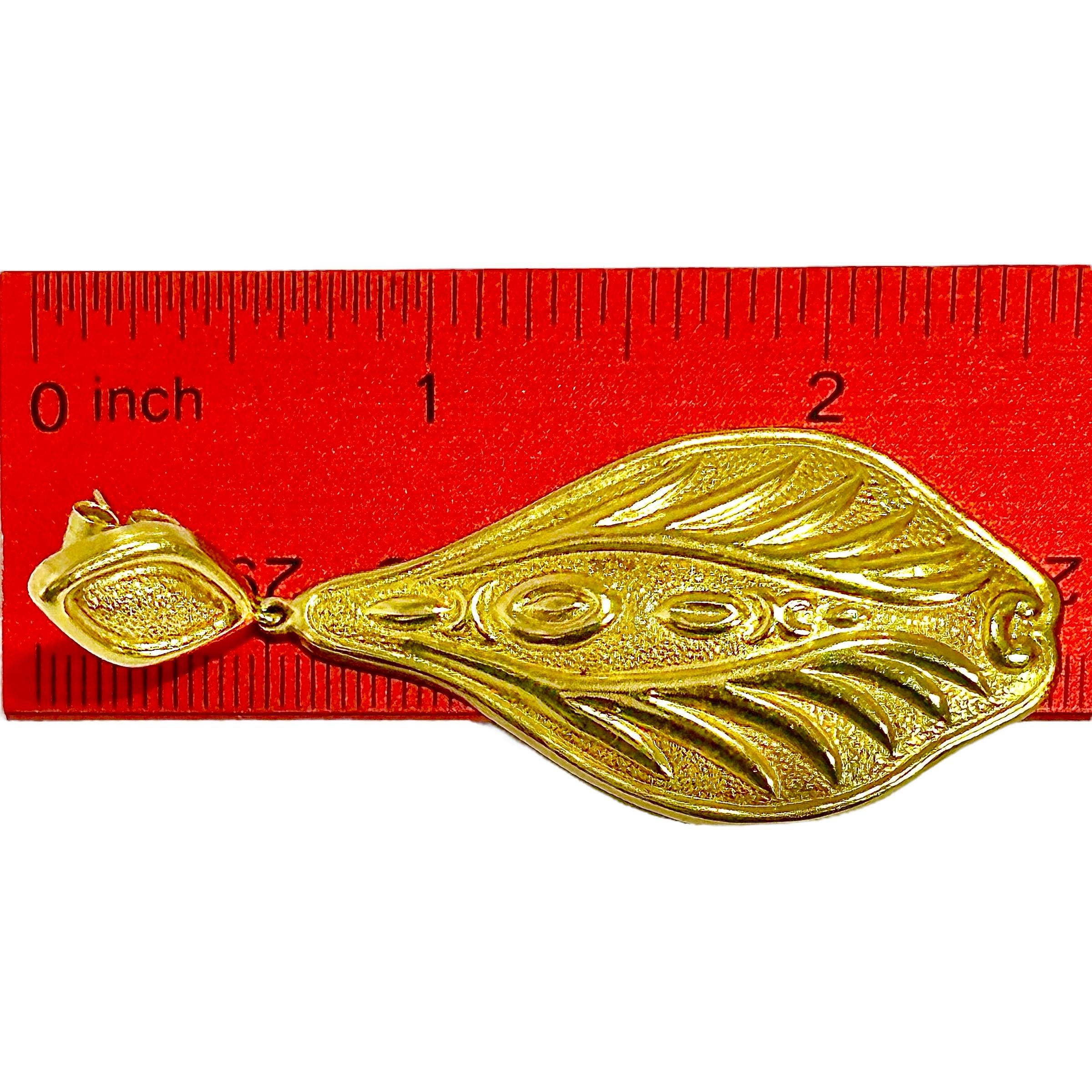Women's 18K Yellow Gold Earrings by Greek Designer Lalaounis 2 3/4 Inches Long For Sale