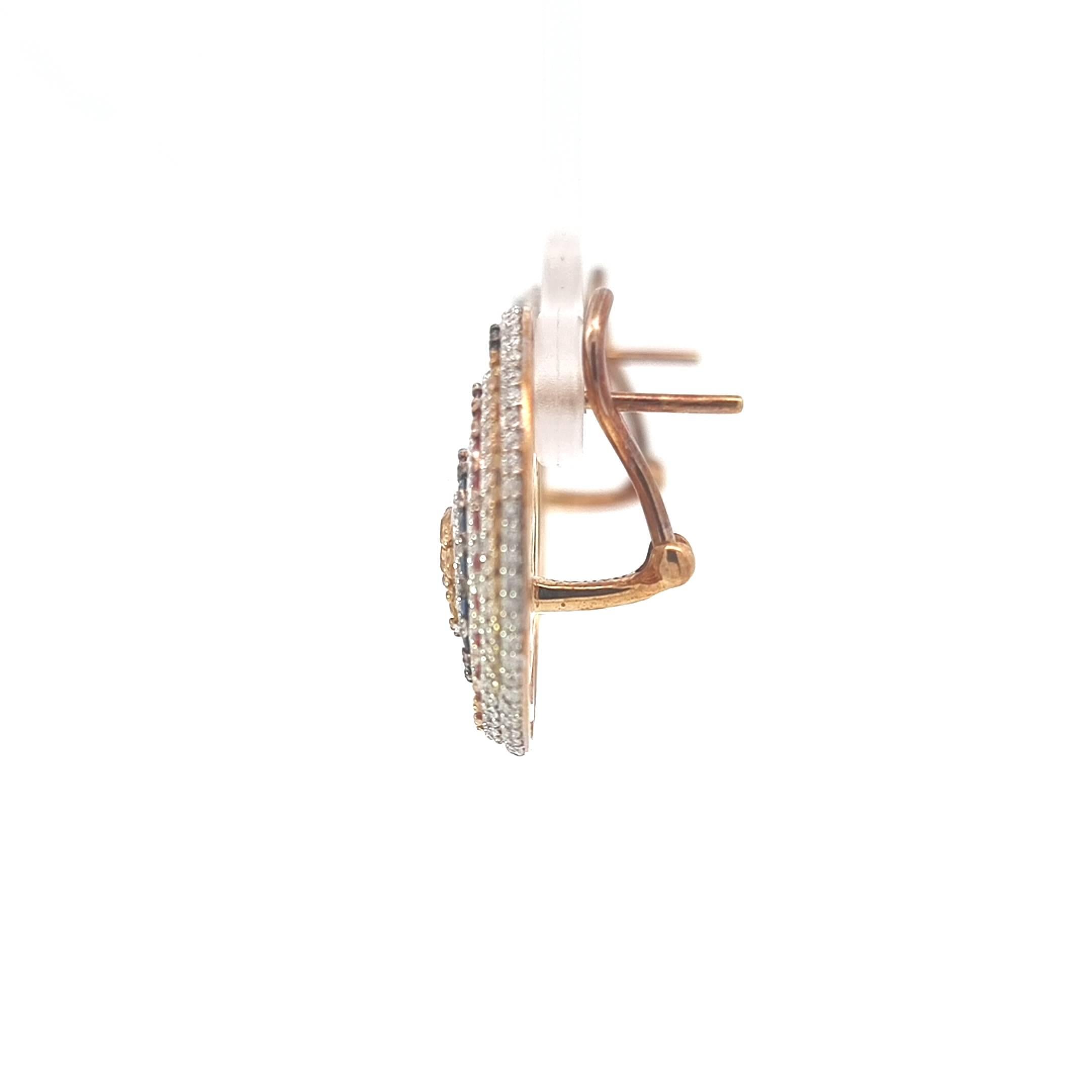 Boucles d'oreilles en or jaune 18K Diamants et saphirs en vente 6