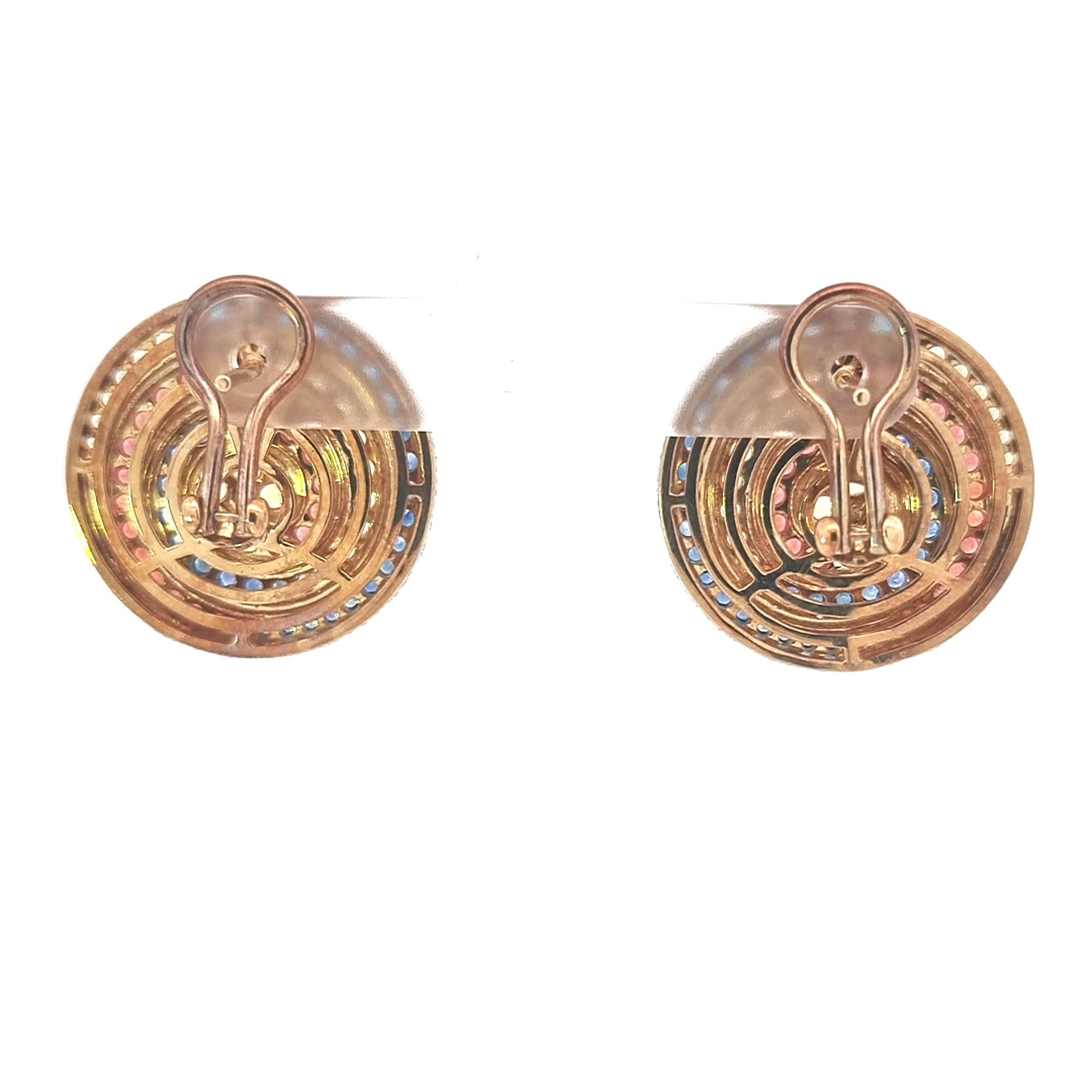 Boucles d'oreilles en or jaune 18K Diamants et saphirs en vente 7