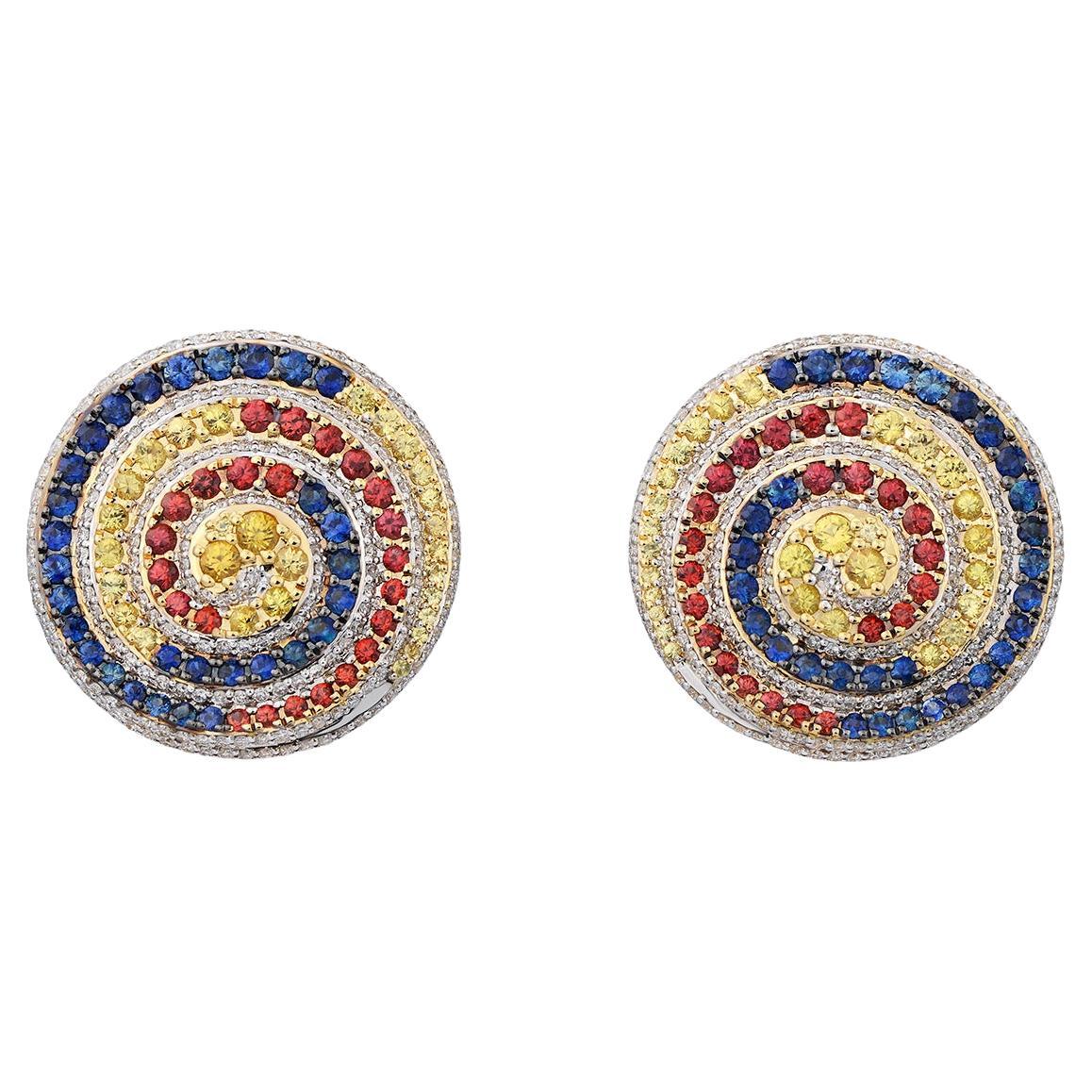 18K Yellow Gold Earrings Diamond and Sapphires