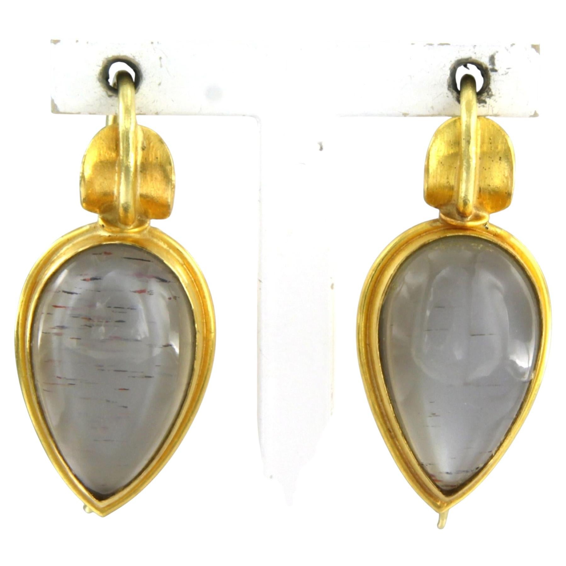 18k yellow gold earrings set with rutile quartz – 6.5 grams