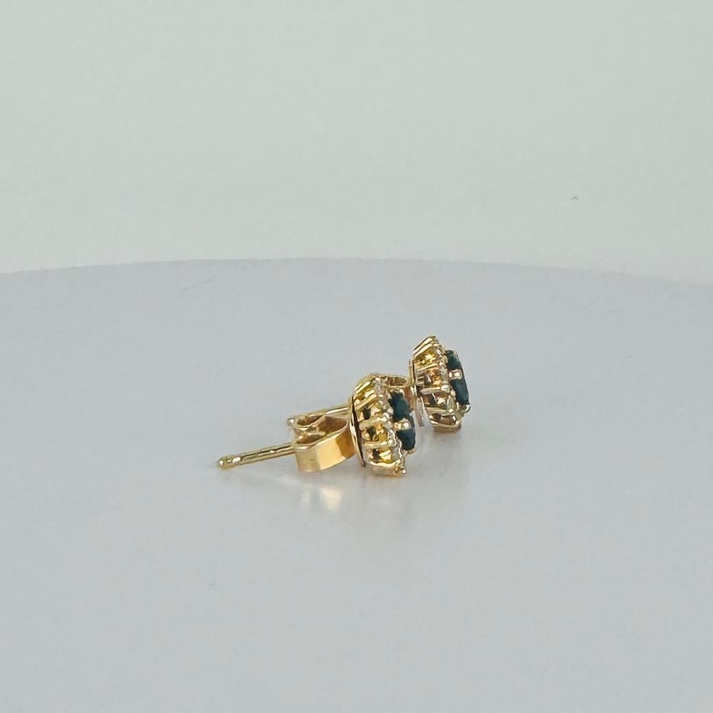 18k yellow gold earrings with 12 brilliant cut diamonds and oval blue sapphire For Sale 4