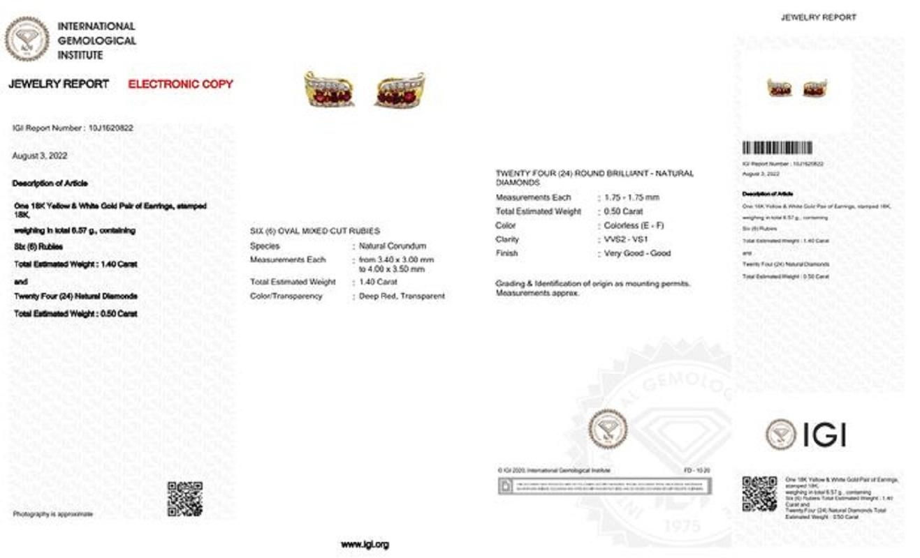 18 Karat Gelbgold Ohrringe mit 1,90 Karat natrlichem Rubin und Diamanten, IGI-zertifiziert im Zustand „Neu“ im Angebot in רמת גן, IL