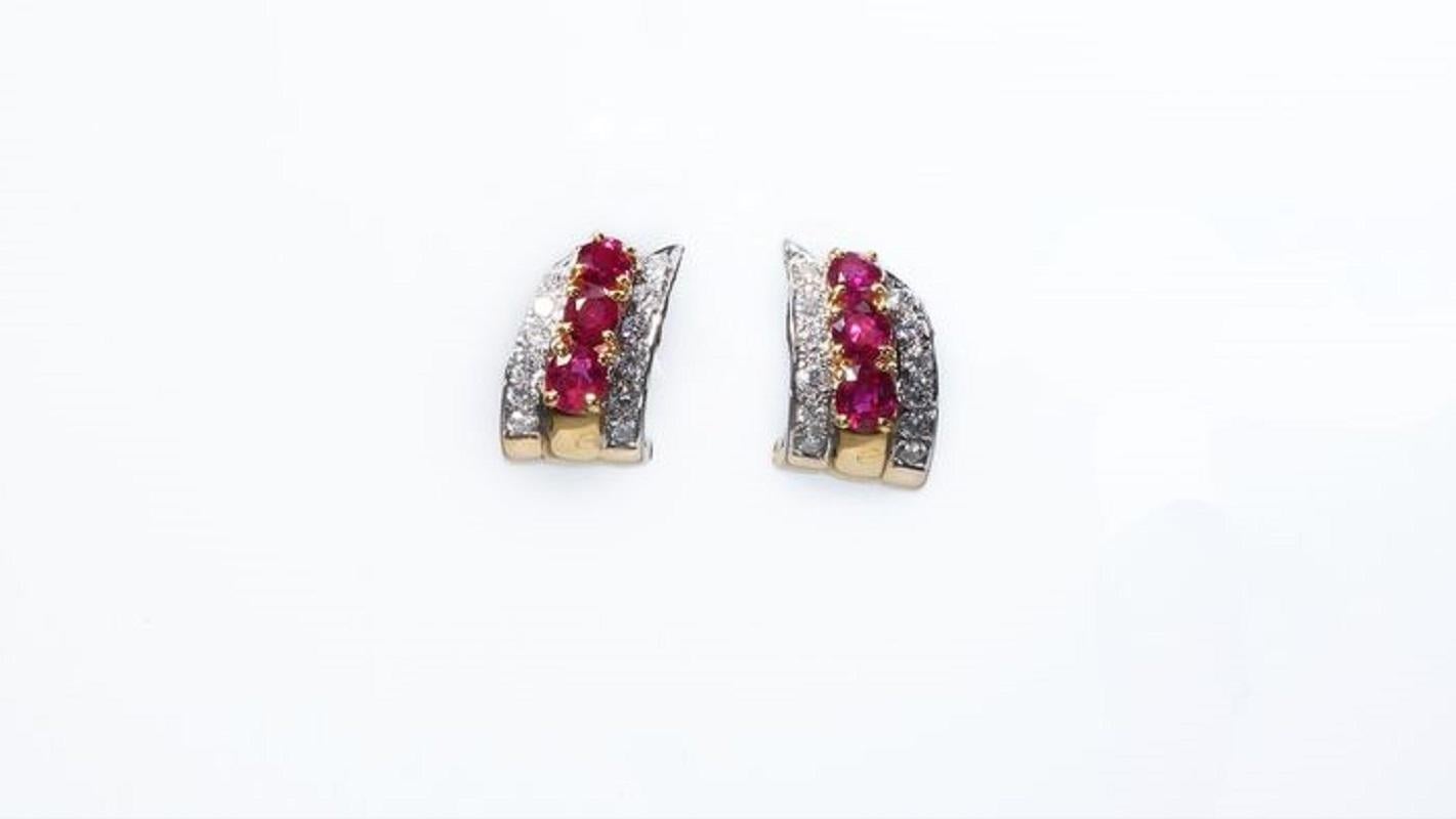 18k Yellow Gold Earrings with 1.90 Ct Natural Ruby and Diamonds, IGI Cert For Sale 2