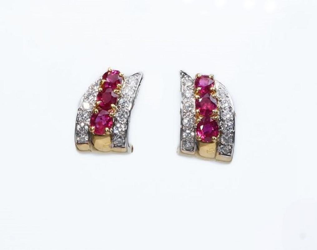 18k Yellow Gold Earrings with 1.90 Ct Natural Ruby and Diamonds, IGI Cert For Sale 3
