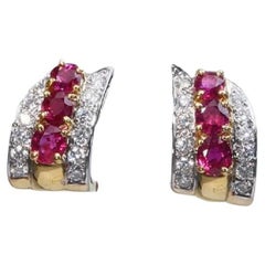 18k Yellow Gold Earrings with 1.90 Ct Natural Ruby and Diamonds, IGI Cert