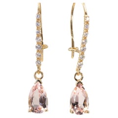 18k Yellow Gold Earrings with 3.13 Ct Natural Morganite & Diamonds, AIG Cert