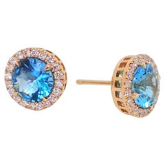 18k Yellow Gold Earrings with Blue Topaz and 0.42 Carats of Diamond