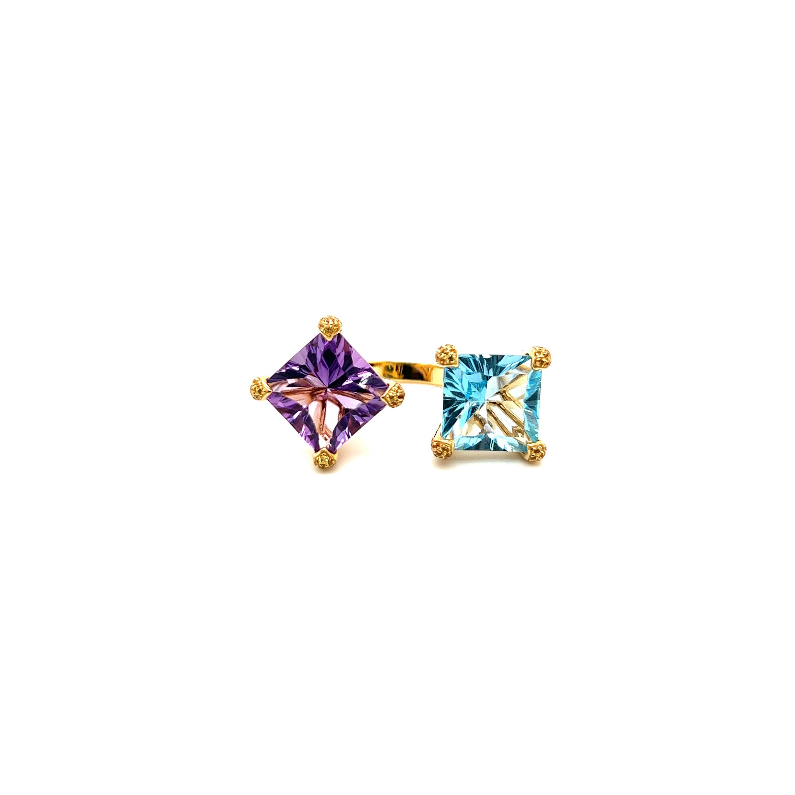 18K Yellow Gold Earrings with Brazilian Topaz and Amethyst In New Condition For Sale In Hong Kong, HK