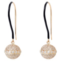 18k Yellow Gold Earrings with Diamond Crusted Orbs and Black Enamel