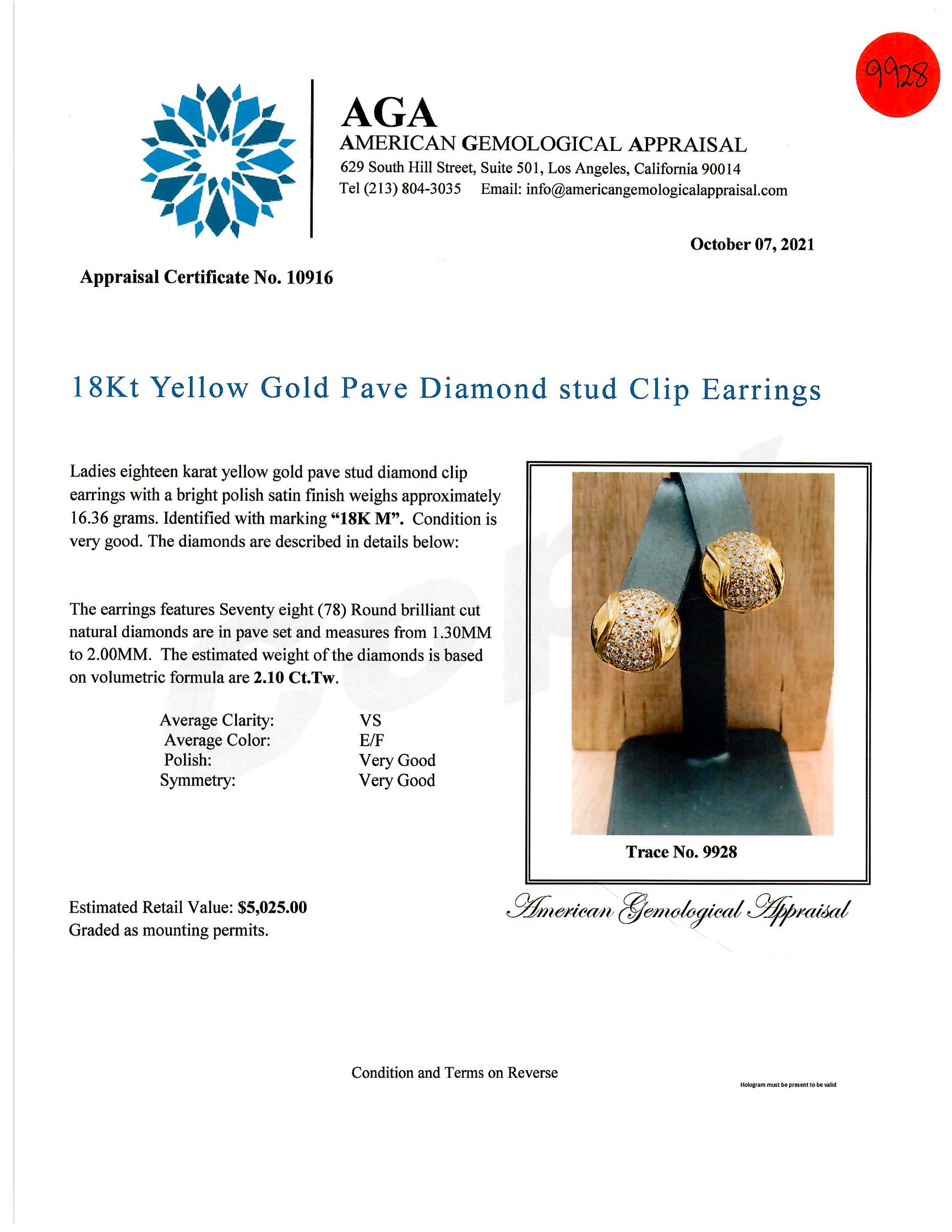 Brilliant Cut 18K Yellow Gold Earrings with Diamonds For Sale