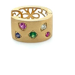 18K Yellow Gold Earrings with Multi-Color Gemstones and Diamonds