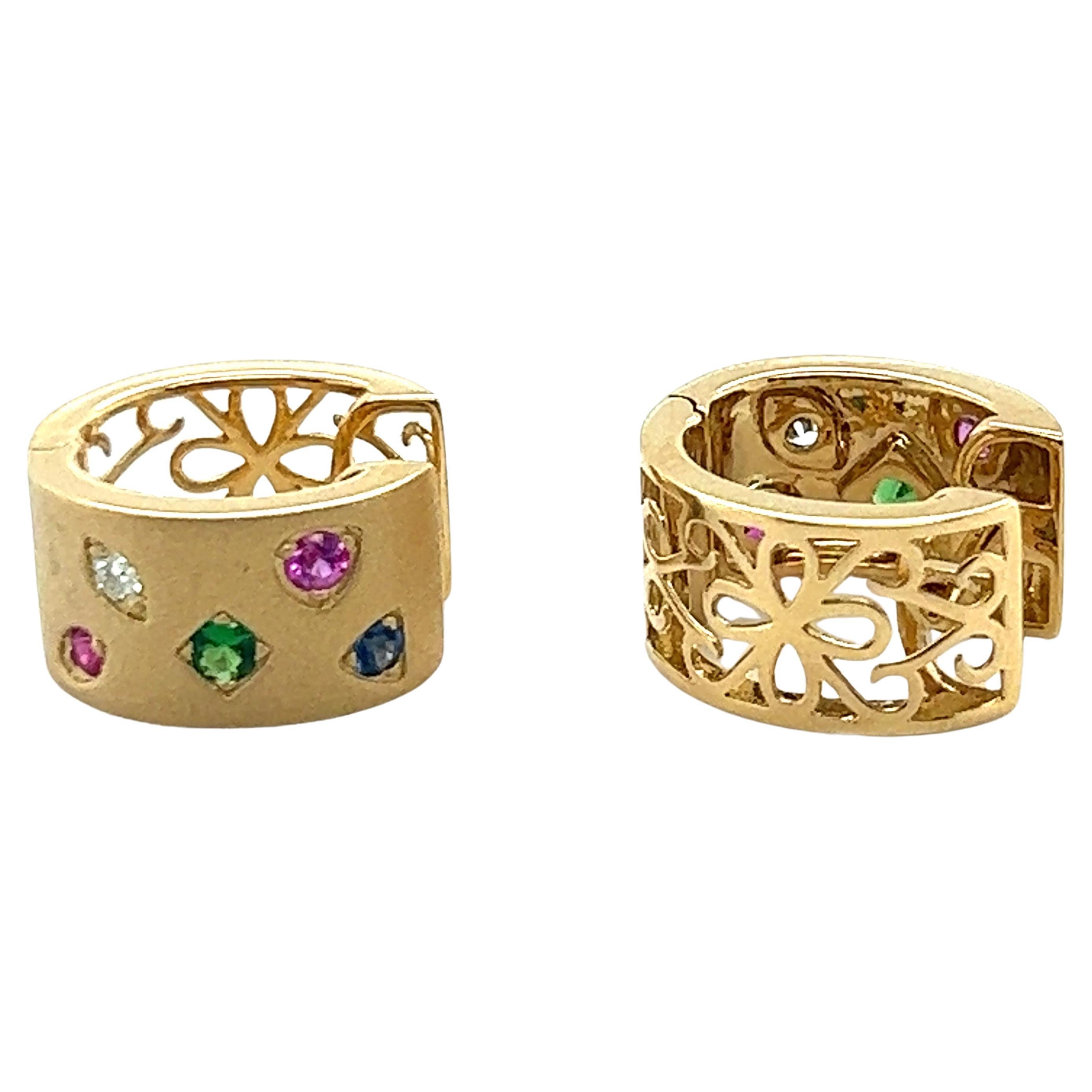 18K Yellow Gold Earrings with Multi-Color Gemstones and Diamonds