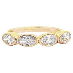 18K Yellow Gold East West Bezel Set Natural Oval Diamond Row Ring