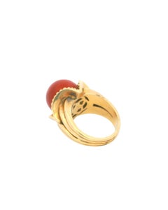 18k Yellow Gold Elaborate Cl Ball Deep Red Ring