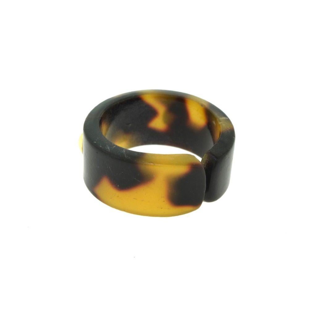 Women's or Men's 18 Karat Yellow Gold Elephant on Tiger Eye Flexible Band Ring For Sale