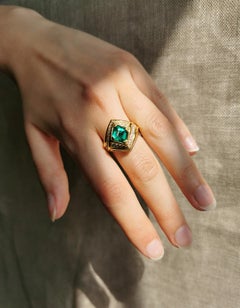 18K Yellow gold, Emerald 1, 23 carats and Diamond Ring by Marion Jeantet