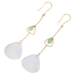 18K Yellow Gold Emerald and Crystal Dangle Earring 